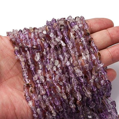 Natural Purple Phantom Quartz Purple Lodolite Quartz Beads Strands G-I389-A23-1