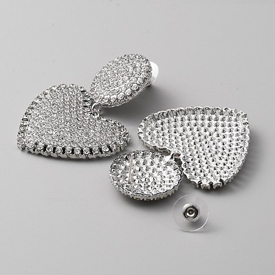 Crystal Rhinestone Heart Dangle Stud Earrings with 925 Sterling Silver Pin EJEW-WH0011-27P-1