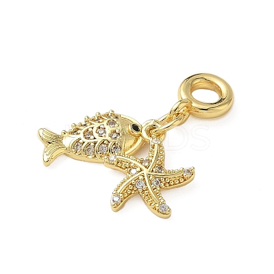 Brass Pave Clear Cubic Zirconia Sea Animals European Dangle Charms KK-I371-39G-02-1