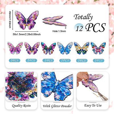 6 Colors Epoxy Resin Flower Print Big Pendants RESI-TA0002-60A-1