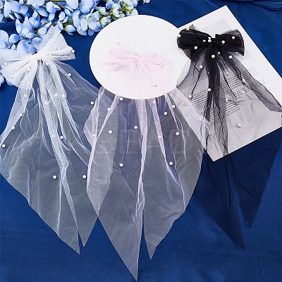 3Pcs 3 Colors Polyester Mesh Big Bowknot Hair Barrettes OHAR-FH0001-14-1