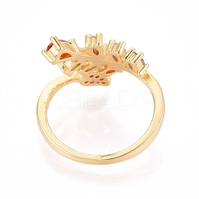 Brass Micro Pave Cubic Zirconia Cuff Rings for Women KK-T071-72G-1