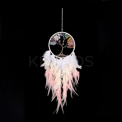 Iron Woven Web/Net with Feather Pendant Decorations AJEW-B017-24-1