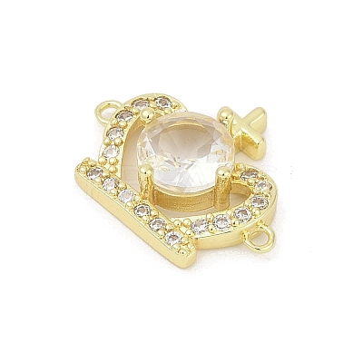 Brass Clear Cubic Zirconia Crown Connector Charms KK-D317-145G-1
