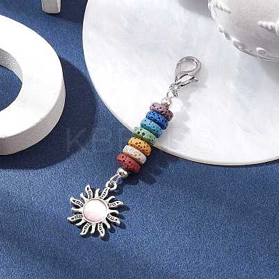 Sun Alloy & Cat Eye Pendant Decoration HJEW-JM01593-04-1