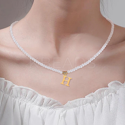 Imitation Pearl with Stainless Steel Pendants Necklaces NJEW-LP0001-51H-G-1