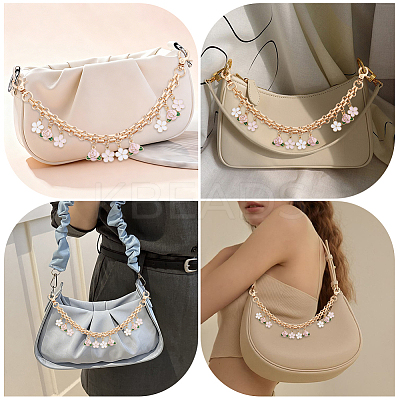 2Pcs Alloy Pink and White Enamel Flower Tassel Bag Decorative Chains AJEW-BBC0001-05-1
