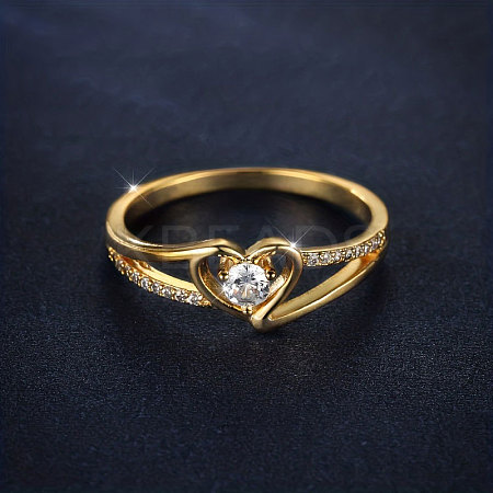 Heart Brass Micro Pave Clear Cubic Zirconia Finger Rings FS-WG243FC-02-1