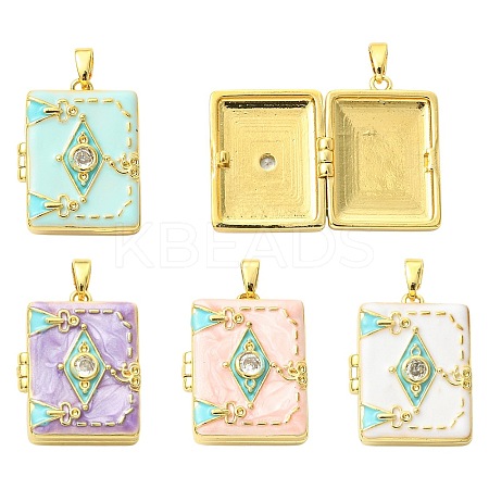 4Pcs 4 Colors Brass Micro Pave Cubic Zirconia Locket Pendants KK-CJ0005-55-1