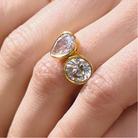 304 Stainless Steel Pave Cubic Zirconia Finger Rings for Women RJEW-K319-02A-G-1