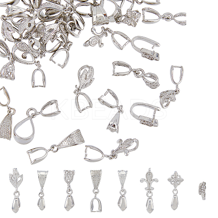 30Pcs 8 Style Rack Plating Brass Micro Pave Clear Cubic Zirconia Ice Pick Pinch Bails & Snap on Bails KK-HY0002-82-1