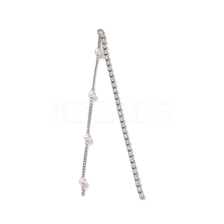 Brass Micro Pave Clear Cubic Zirconia & ABS Plastic Pearl Big Pendants KK-G510-05P-1
