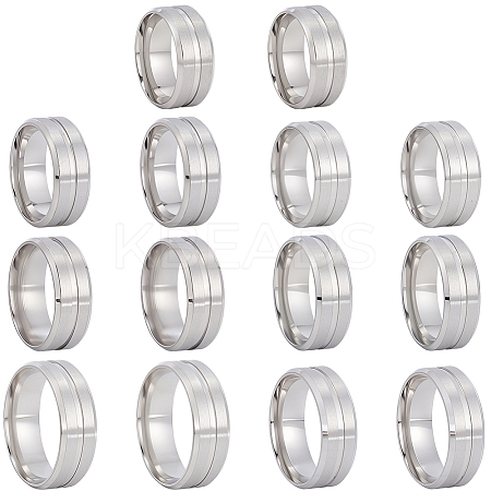 14Pcs 7 Styles Stainless Steel Grooved Finger Ring Settings STAS-SC0010-65P-1