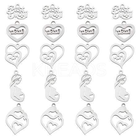 20Pcs 5 Style Mother's Day 201 Stainless Steel & 304 Stainless Steel Pendants STAS-PH0003-97-1