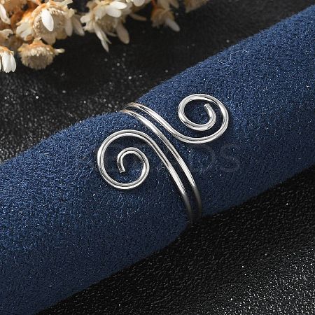 304 Stainless Steel Round Wrap Open Cuff Rings for Women Men RJEW-Z071-02B-P-1