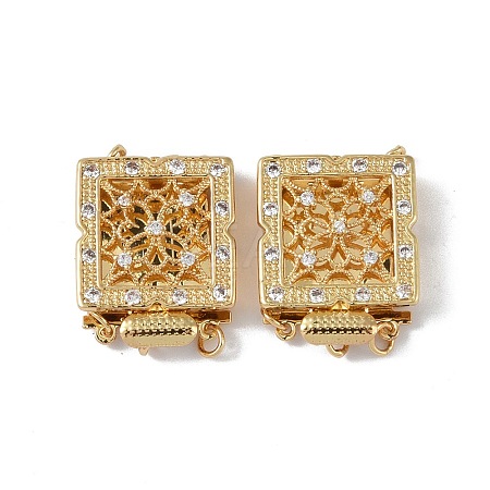 Rack Plating Brass Micro Pave Clear Cubic Zirconia Box Clasps KK-G494-05G-1