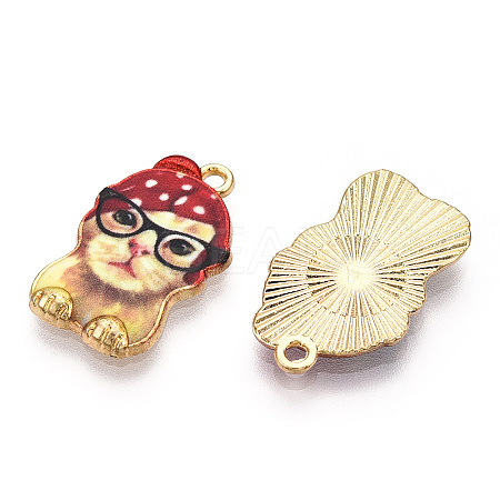 Printed Light Gold Tone Alloy Pendants LS-ENAM-N056-208G-1