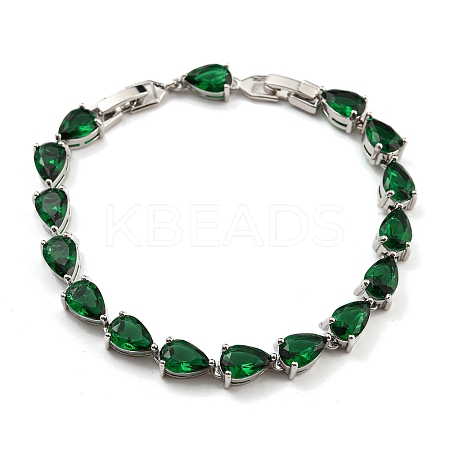 Teardrop Glass Link Chain Bracelets BJEW-H604-01P-01-1