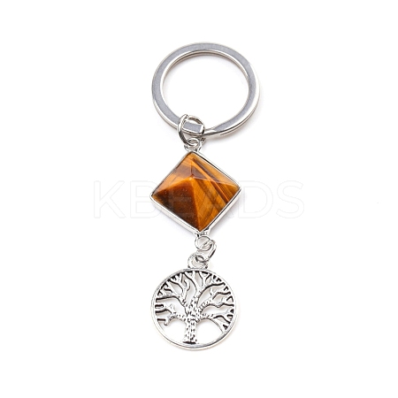 Natural Tiger Eye Pyramid Detachable Pendant Keychain PW-WG20082-02-1