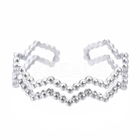 Non-Tarnish 304 Stainless Steel Wave Wrap Open Cuff Ring RJEW-T023-66P-1