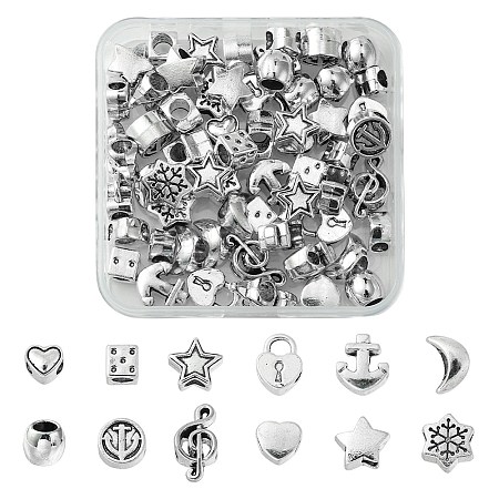 60Pcs 12 Style Tibetan Style Alloy European Beads TIBEB-FS0001-05-1