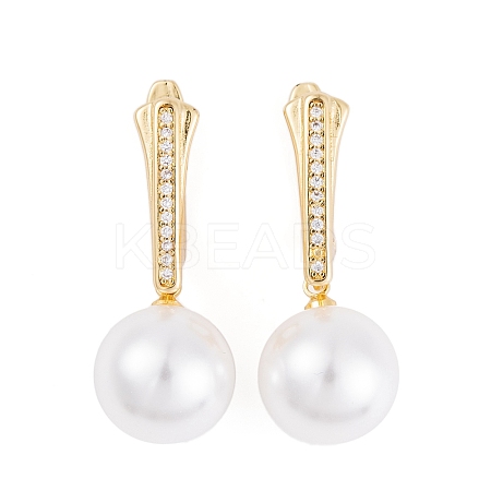 Rack Plating Brass Clear Cubic Zirconia ABS Pearl Earrings EJEW-S219-15G-06-1