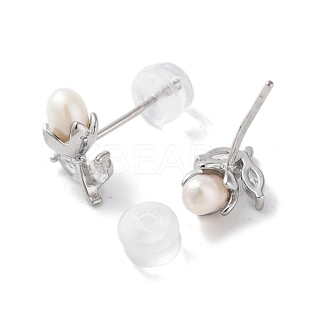 Natural Pearl and Cubic Zirconia Stud Earrings for Women EJEW-C083-05P-1