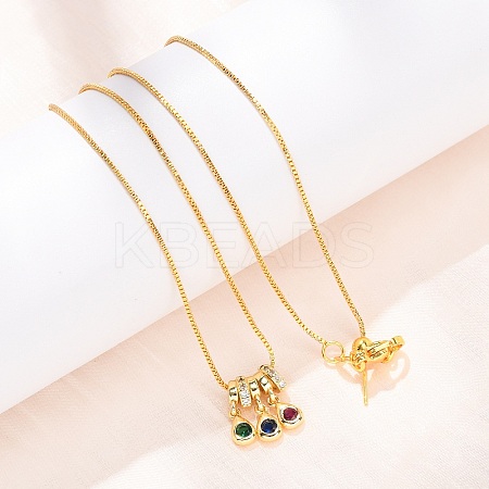 Brass Pave Colorful Cubic Zirconia Pendant Box Chain Adjustable Slider Necklaces NJEW-D348-03D-G-1