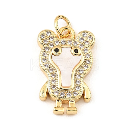Brass Cubic Zirconia with Shell Pendants KK-K342-11G-1