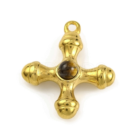 Natural Tiger Eye & 304 Stainless Steel Cross Pendants LS-STAS-H221-01G-08-1