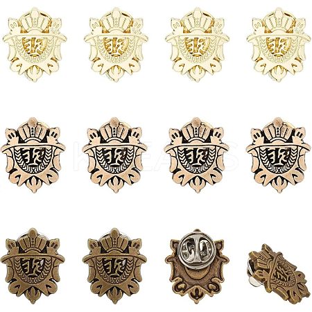 12Pcs 3 Colors Alloy Shield Crown Brooch Pin JEWB-CA0001-17-1