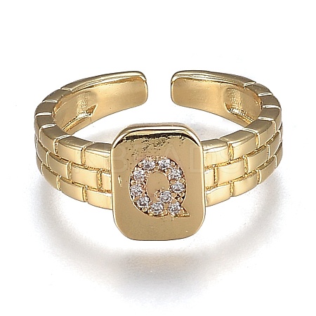Brass Micro Pave Clear Cubic Zirconia Cuff Rings RJEW-H538-02G-Q-1