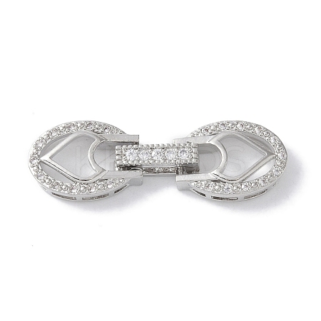 Rack Plating Brass Micro Pave Clear Cubic Zirconia Fold Over Clasps KK-NH0002-03A-P-1