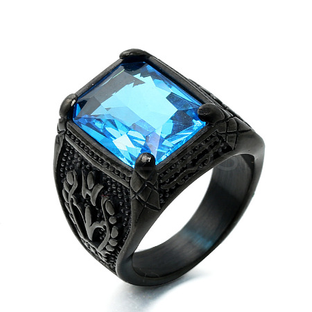 316L Stainless Steel & Cubic Zirconia Men's Vintage Carved Finger Rings FS-WG82D33-64-1