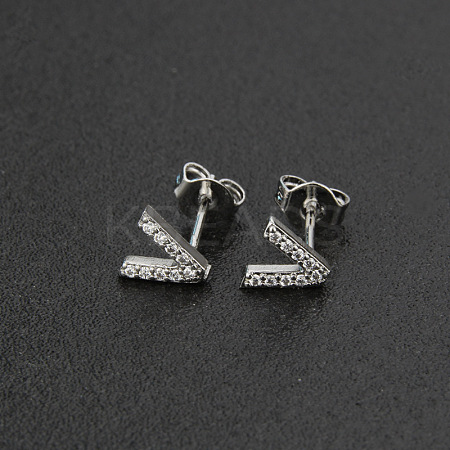 Brass Micro Pave Clear Cubic Zirconia Stud Earrings FS-WGC2F12-22-1