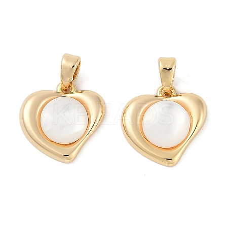 Brass Pave Natural White Shell Heart Charms KK-U043-27G-1