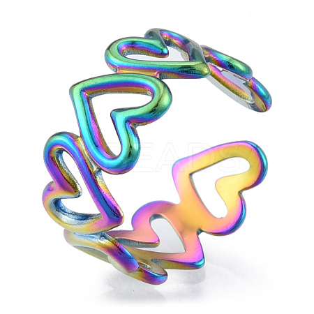 Ion Plating(IP) 304 Stainless Steel Hollow Heart Cuff Rings RJEW-N038-124M-1