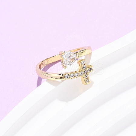 Brass Micro Pave Cubic Zirconia Cuff Rings for Women RJEW-L334-04G-1
