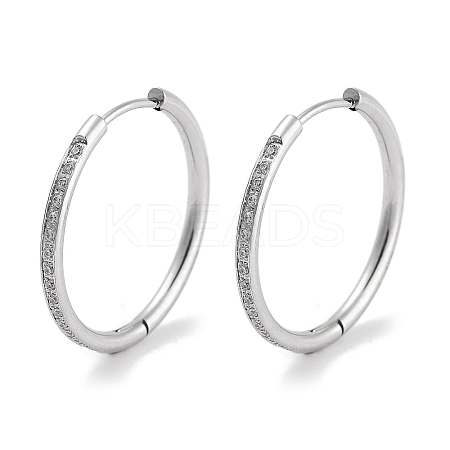 304 Stainless Steel Micro Pave Clear Cubic Zirconia Huggie Hoop Earrings EJEW-C096-01H-P-1