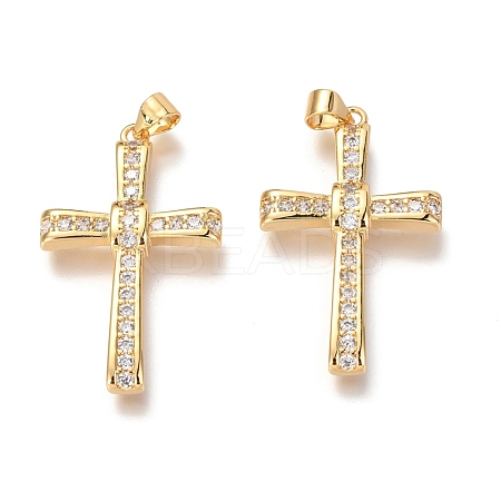 Brass Micro Pave Clear Cubic Zirconia Pendants ZIRC-O038-04G-1