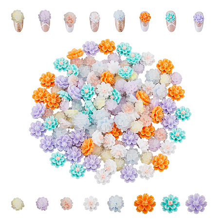 120Pcs 8 Styles  Flower Resin Cabochons MRMJ-FH0001-30-1