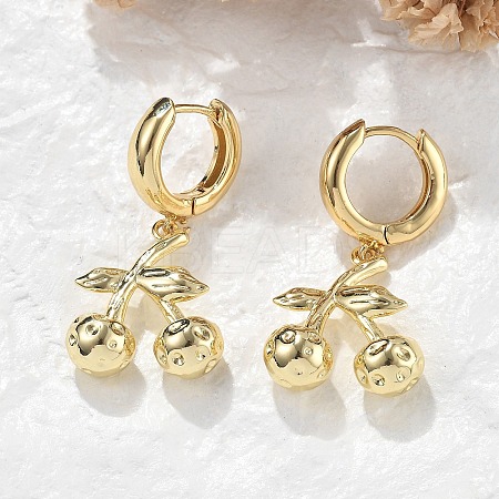 Brass Cherry Hoop Earrings EJEW-R016-04P-1