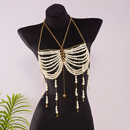 Alloy Heart Imitation Pearl Round Beaded Layered Tassel Body Chest Chains WGA0E03-02-1