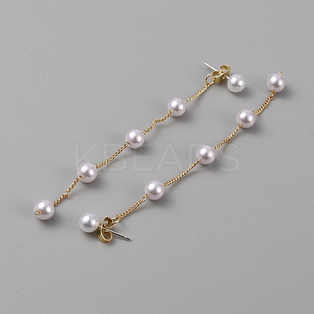 Plastic Pearl Beaded Dangle Stud Earrings EJEW-WH0009-10G-1