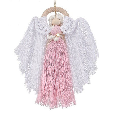 Angel Wood & Cotton Threads Pendant Decoration HJEW-JM02406-02-1