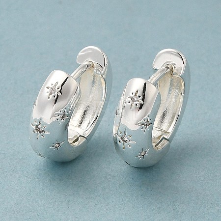 Clear Cubic Zirconia Star Hoop Earrings LS-EJEW-C022-01S-1