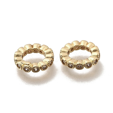 Brass Micro Pave Clear Cubic Zirconia Rondelle European Beads KK-Z126-21G-1