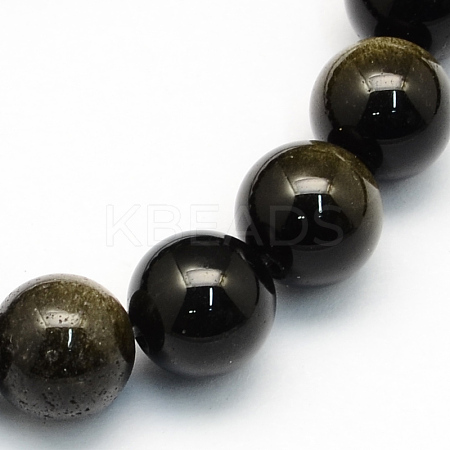 Natural Golden Sheen Obsidian Round Beads Strands G-S157-10mm-1