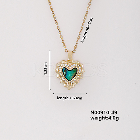 Vintage Brass Micro Pave Cubic Zirconia Heart Pendant Necklace for Women MF6183-7-1