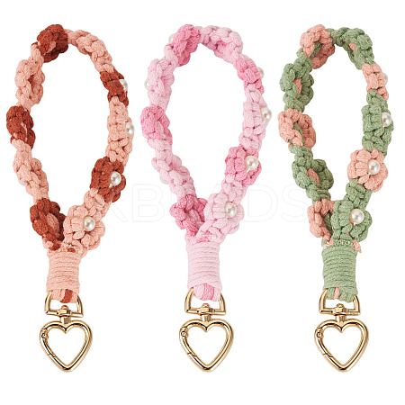 3Pcs Cotton Braided Flower Pendant Decorations AJEW-TA0002-72D-1